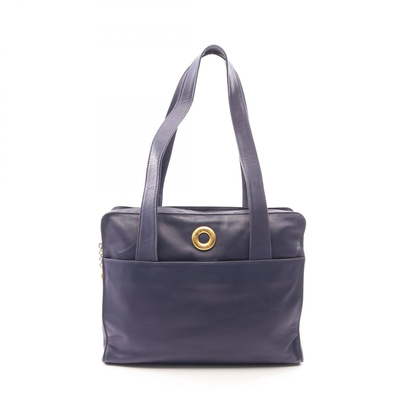 セリーヌ CELINE トートバッグ サークルロゴ ネイビー レザー サークルロゴ トート レディース Used B