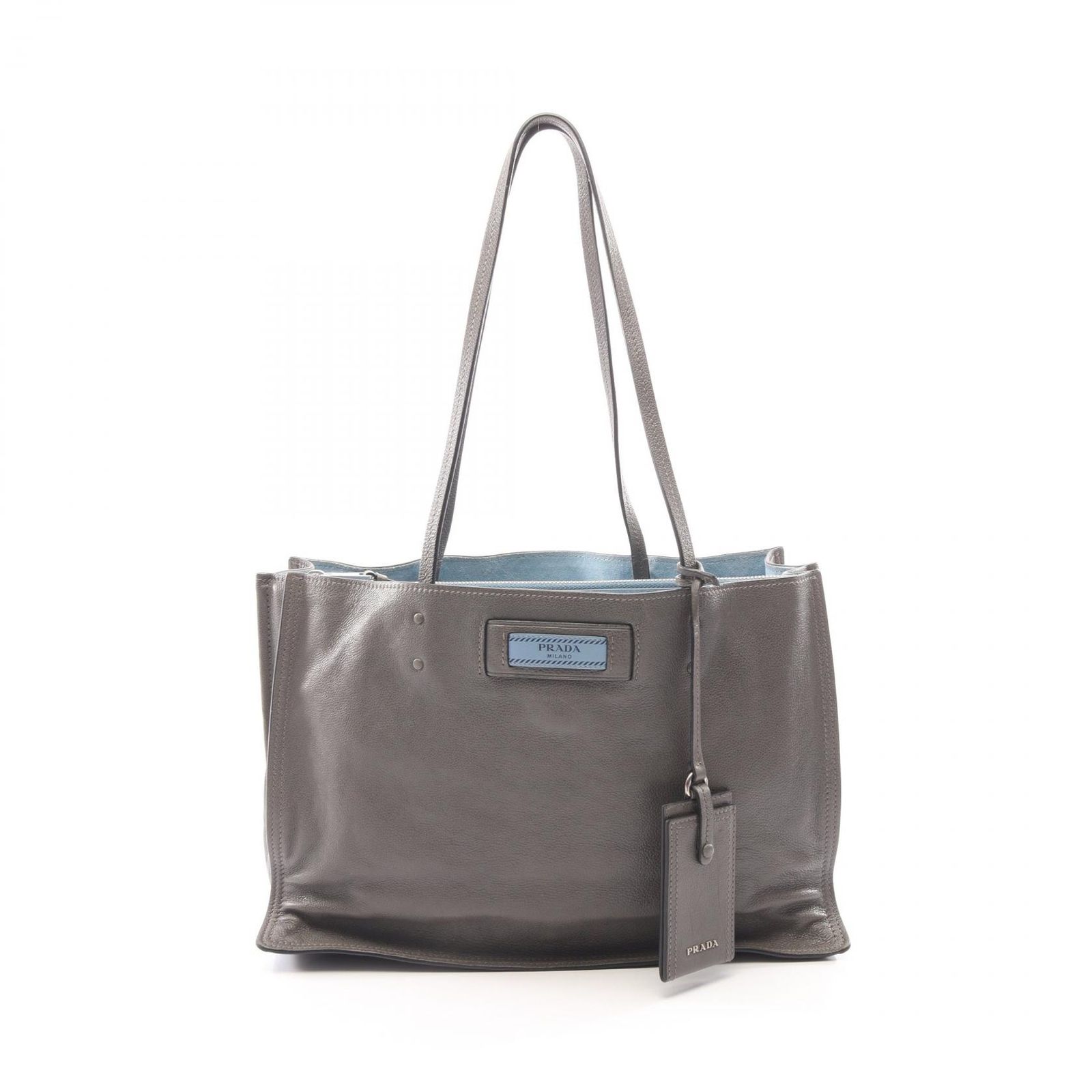 プラダ PRADA トートバッグ GLACE’CALF エティケット 1BG122 グレー レザー トートバッグ レディース Used B