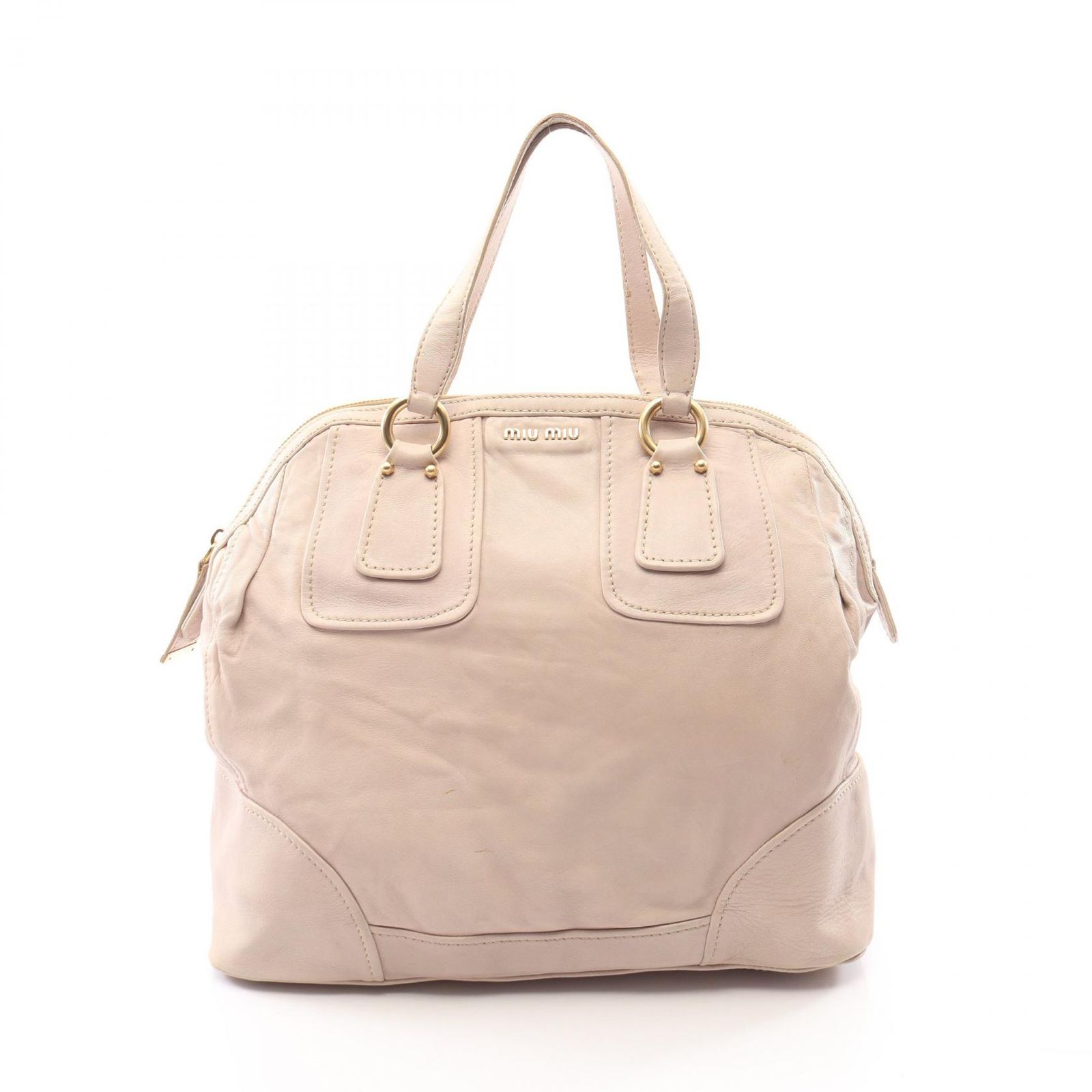 ミュウ ミュウ Miu Miu ボストンバッグ ロゴ ベージュ レザー ボストンバッグ レディース Used B