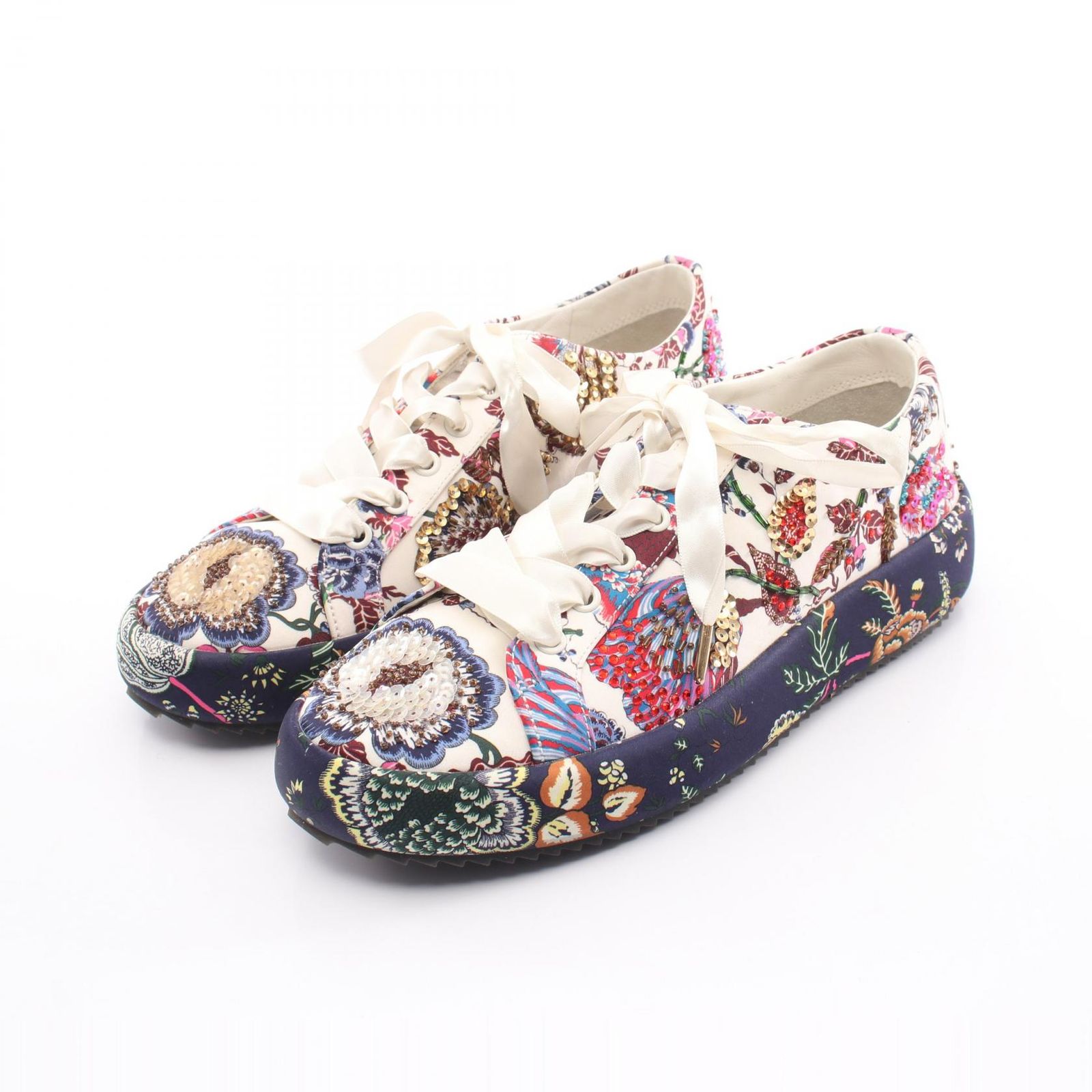 トリーバーチ Tory Burch スニーカー フローラル スパンコール ビーズ ファブリック スニーカー レディース Used A