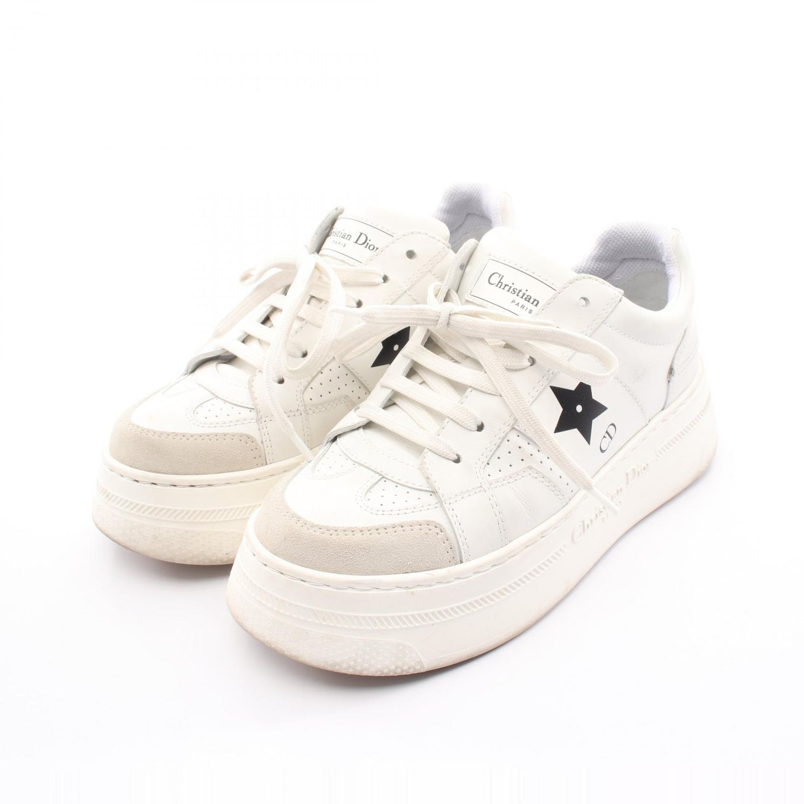 クリスチャンディオール Christian Dior スニーカー Dior Star プラットフォーム ホワイト レザー スニーカー レディース Used B