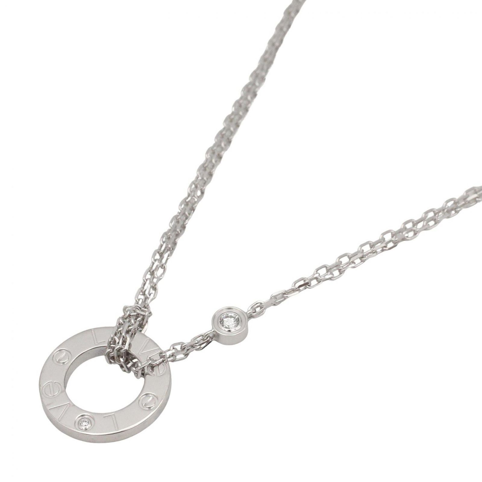 カルティエ CARTIER ネックレス ラブサークル 2PD ネックレス 首回41/43.5cm K18WG（ホワイトゴールド） ダイヤモンド ラブサークル 2PD ネックレス レディース Used A