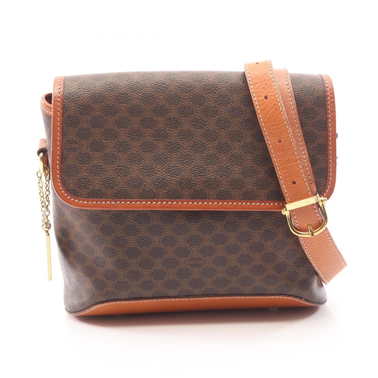 セリーヌ CELINE ショルダーバッグ マカダム ブラウン PVCコーティングキャンバス レザー マカダム ショルダーバッグ レディース Used B