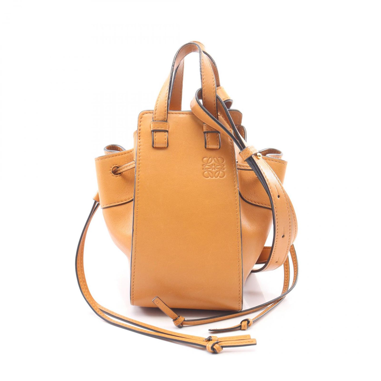 ロエベ LOEWE ハンドバッグ ハンモック ドローストリングバッグ ミニ 2WAY 314.12.V07 キャメル レザー ハンモック ドローストリング ミニ レディース Used B