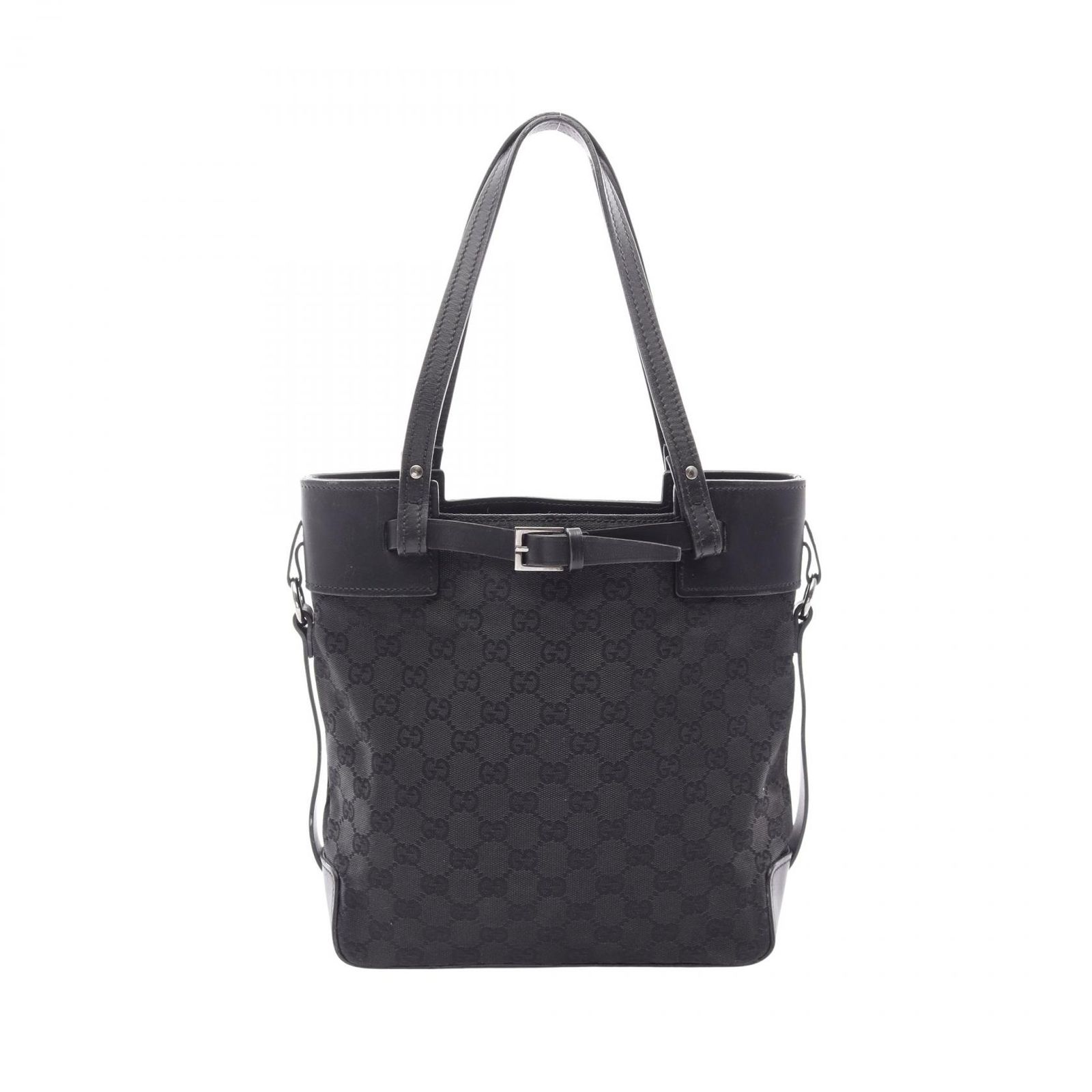 グッチ GUCCI トートバッグ GGキャンバス 107757 ブラック キャンバス レザー トートバッグ レディース Used B