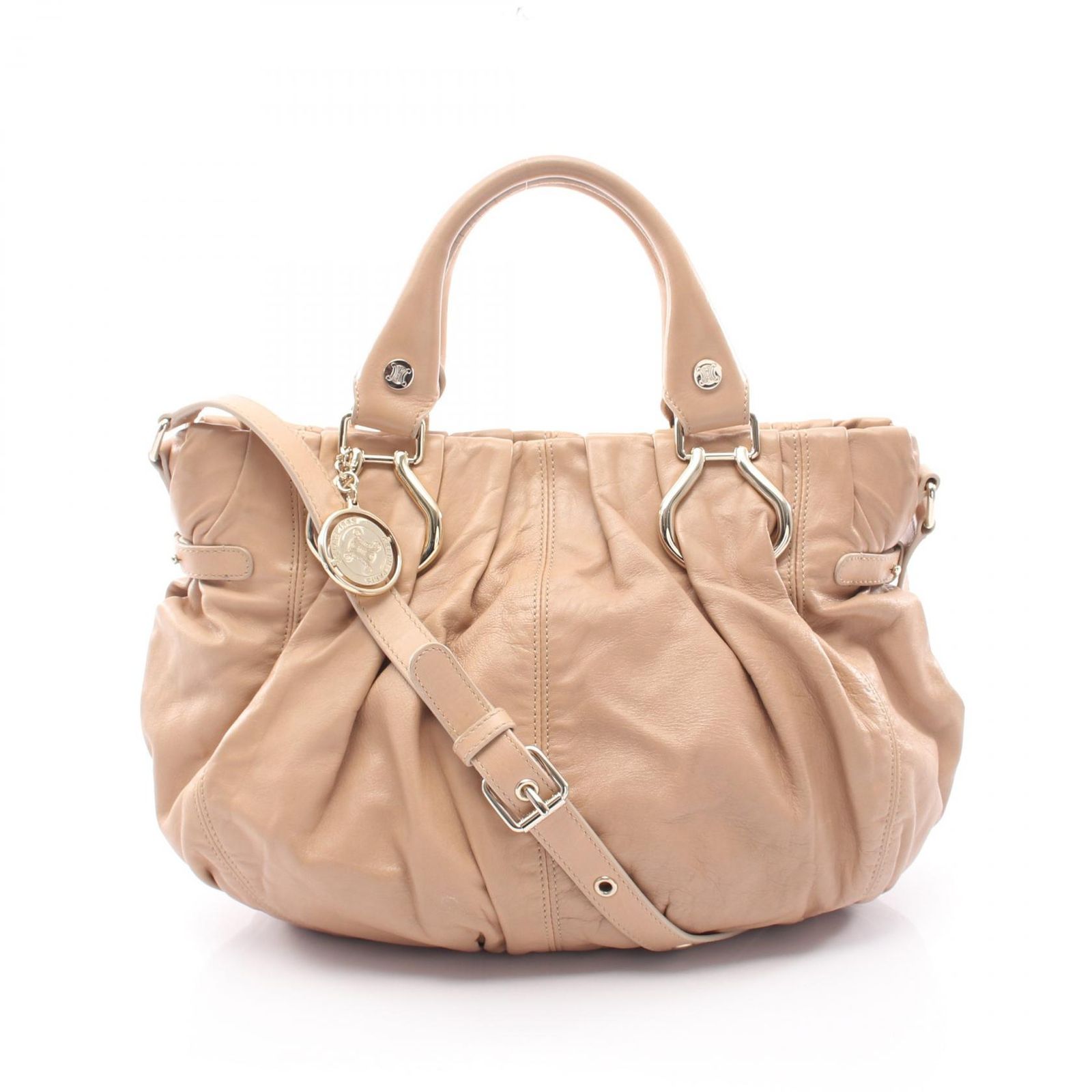 セリーヌ CELINE ハンドバッグ ピロー スモール 2way ベージュ レザー ピロー スモール 2wayショルダー レディース Used B