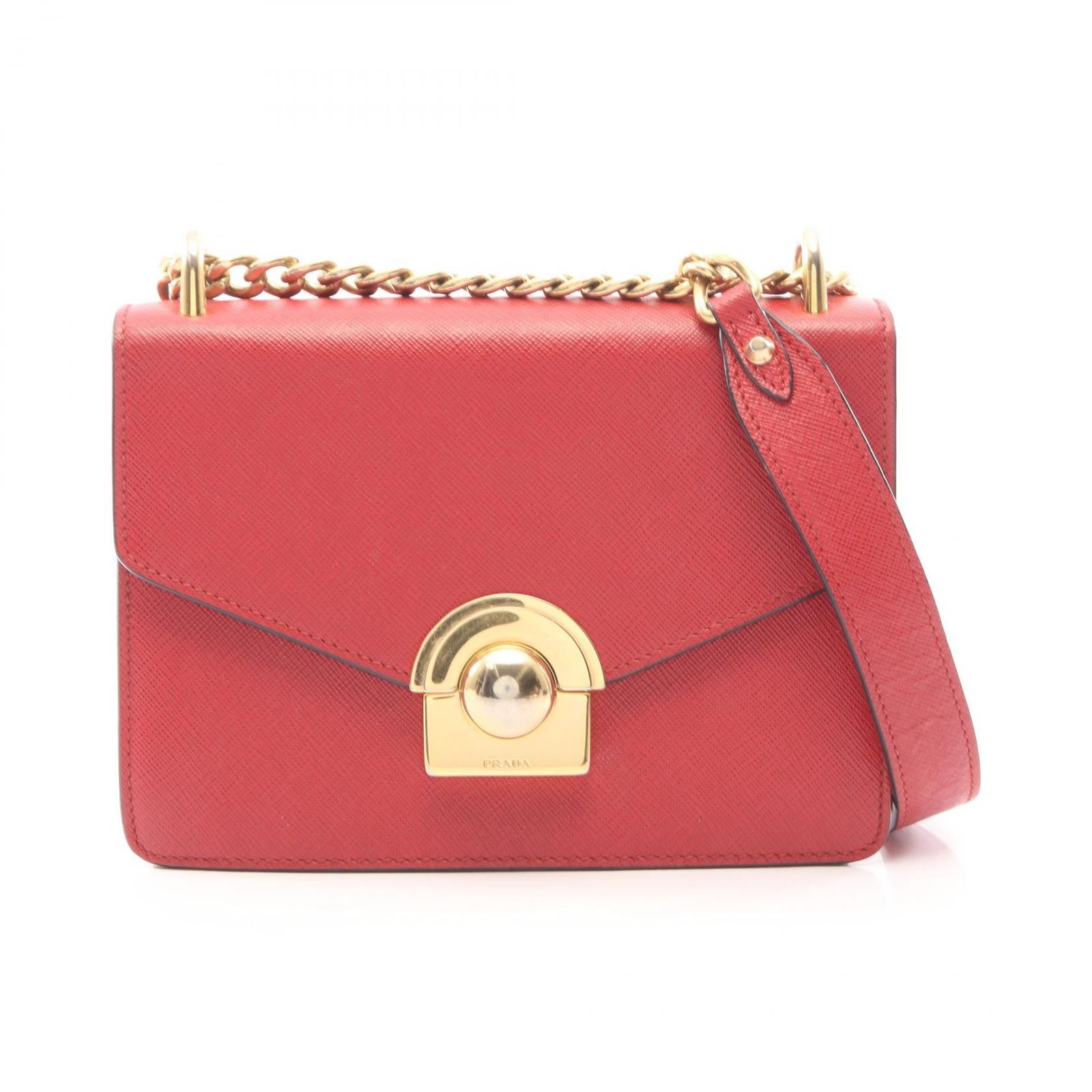 プラダ PRADA ショルダーバッグ レッド サフィアーノレザー チェーンショルダーバッグ レディース Used B