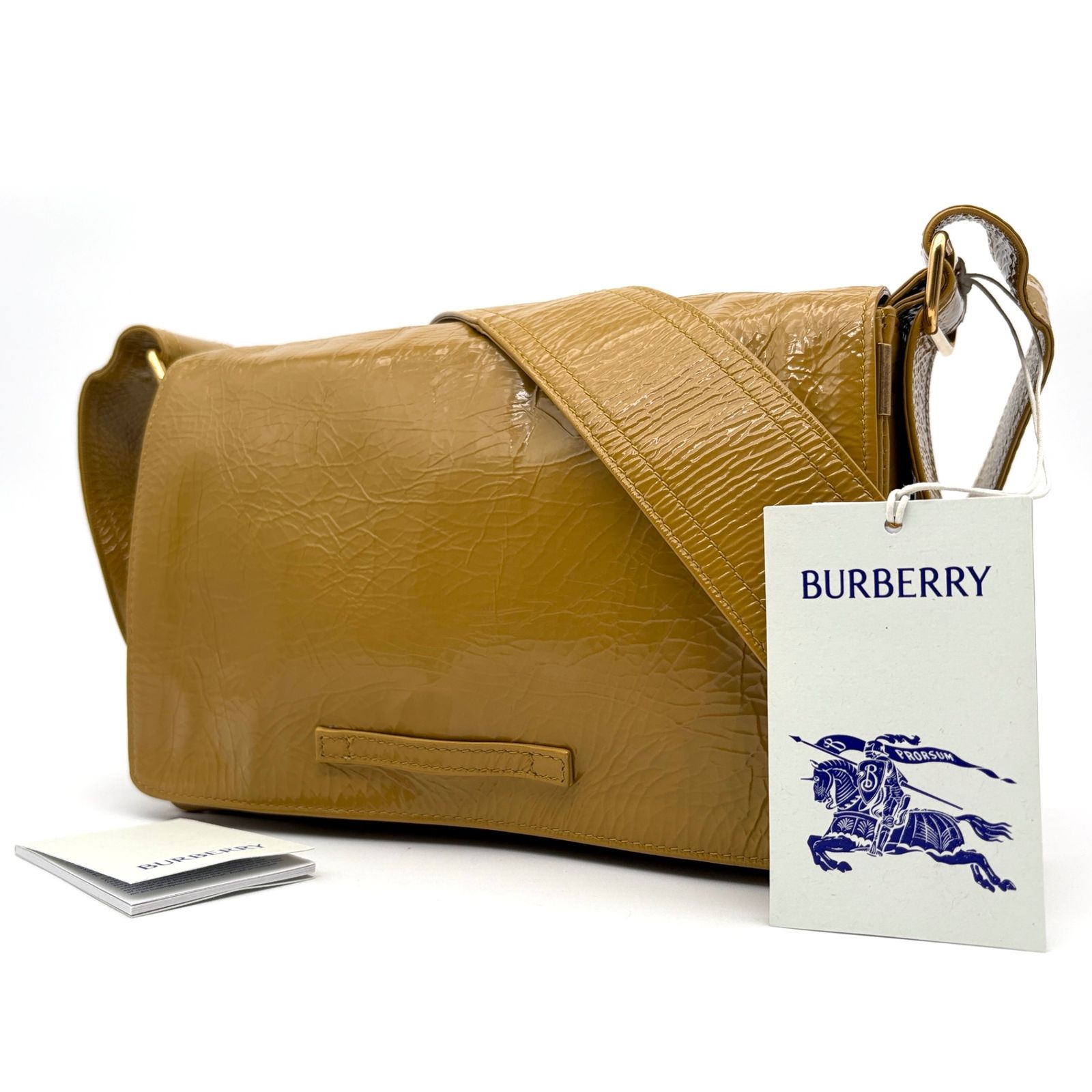 未使用保管品 タグ付 バーバリー BURBERRY トレンチ クロスボディ ショルダーバッグ 斜め掛け キャメル マスタード レザー 本革 光沢 金運 ボーナス 夏休み 帰省 サマーギフト 敬老の日 ご褒美 プレゼント 定価23万