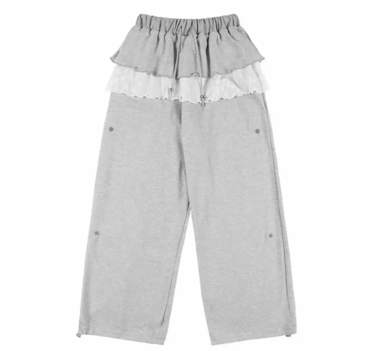 ファンシークラブ フリル レース ボタン スウェットパンツ メランジ グレー