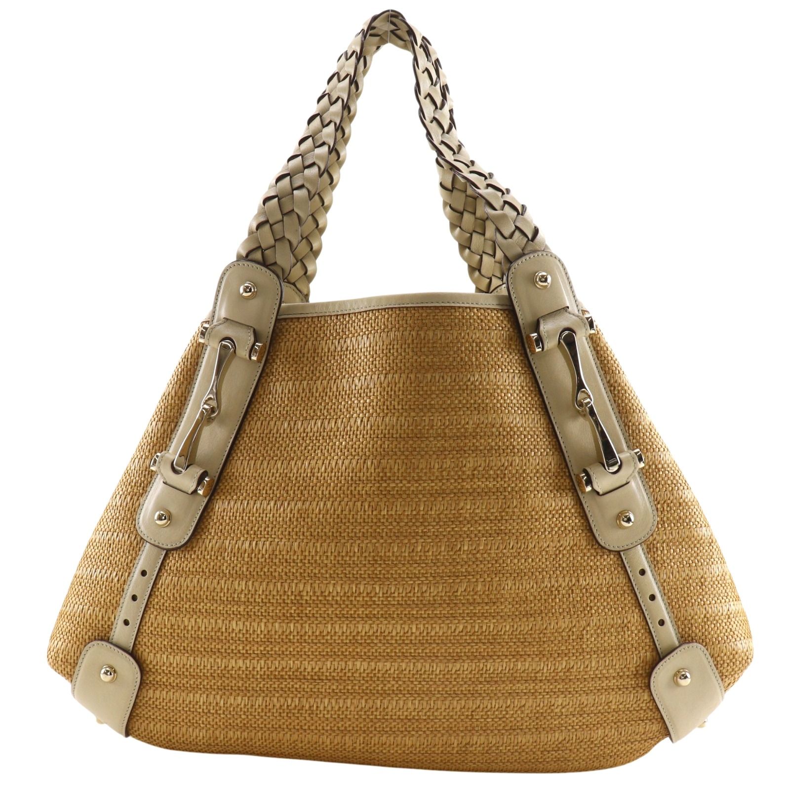 【GUCCI】グッチ ホースビット 137621 ストロー×カーフ ベージュ レディース トートバッグ