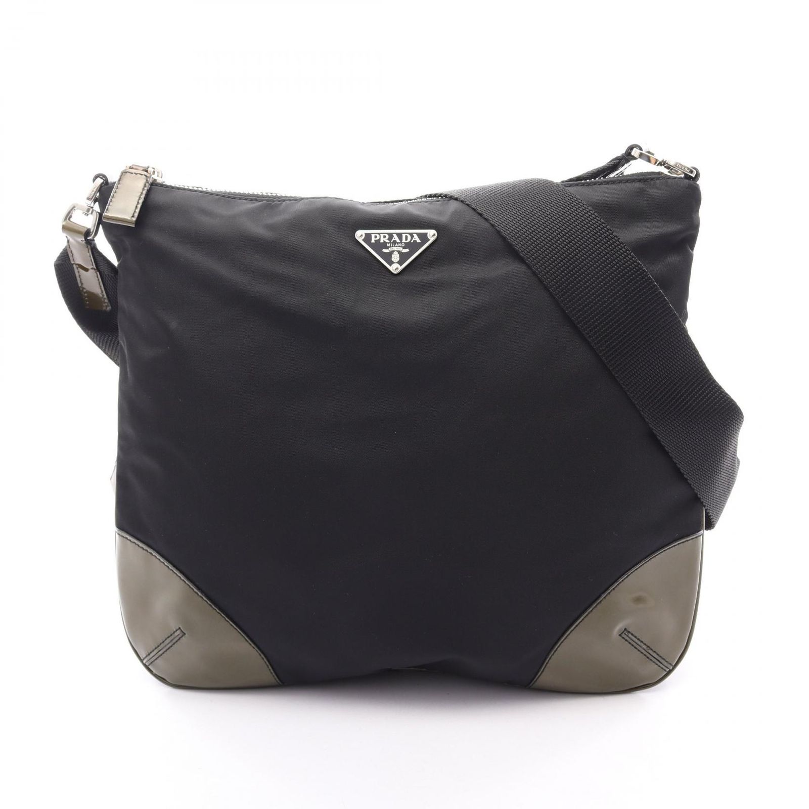 プラダ PRADA ショルダーバッグ TESSUTO BT0326 ブラック/カーキ ナイロン パテントレザー トライアングルロゴ ショルダーバッグ レディース Used B