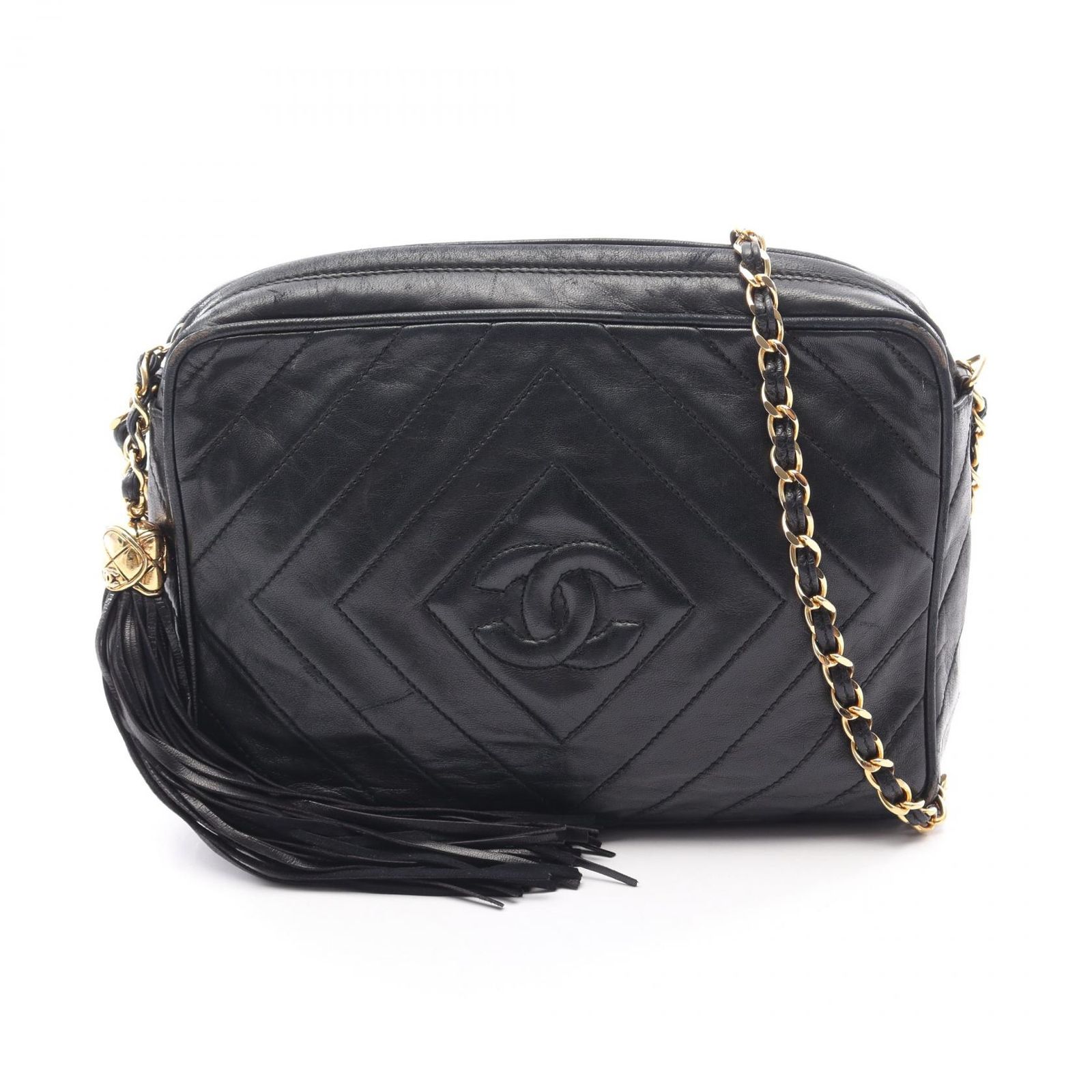 シャネル CHANEL ショルダーバッグ ココマーク ダイヤスティッチ ブラック ラムスキン（羊革） ココマーク ダイヤスティッチ チェーンショルダー レディース