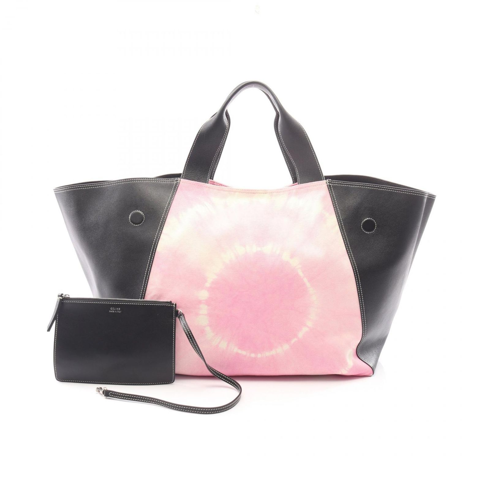セリーヌ CELINE トートバッグ タイダイ ピンク/ブラック キャンバス レザー タイダイ トート レディース Used B