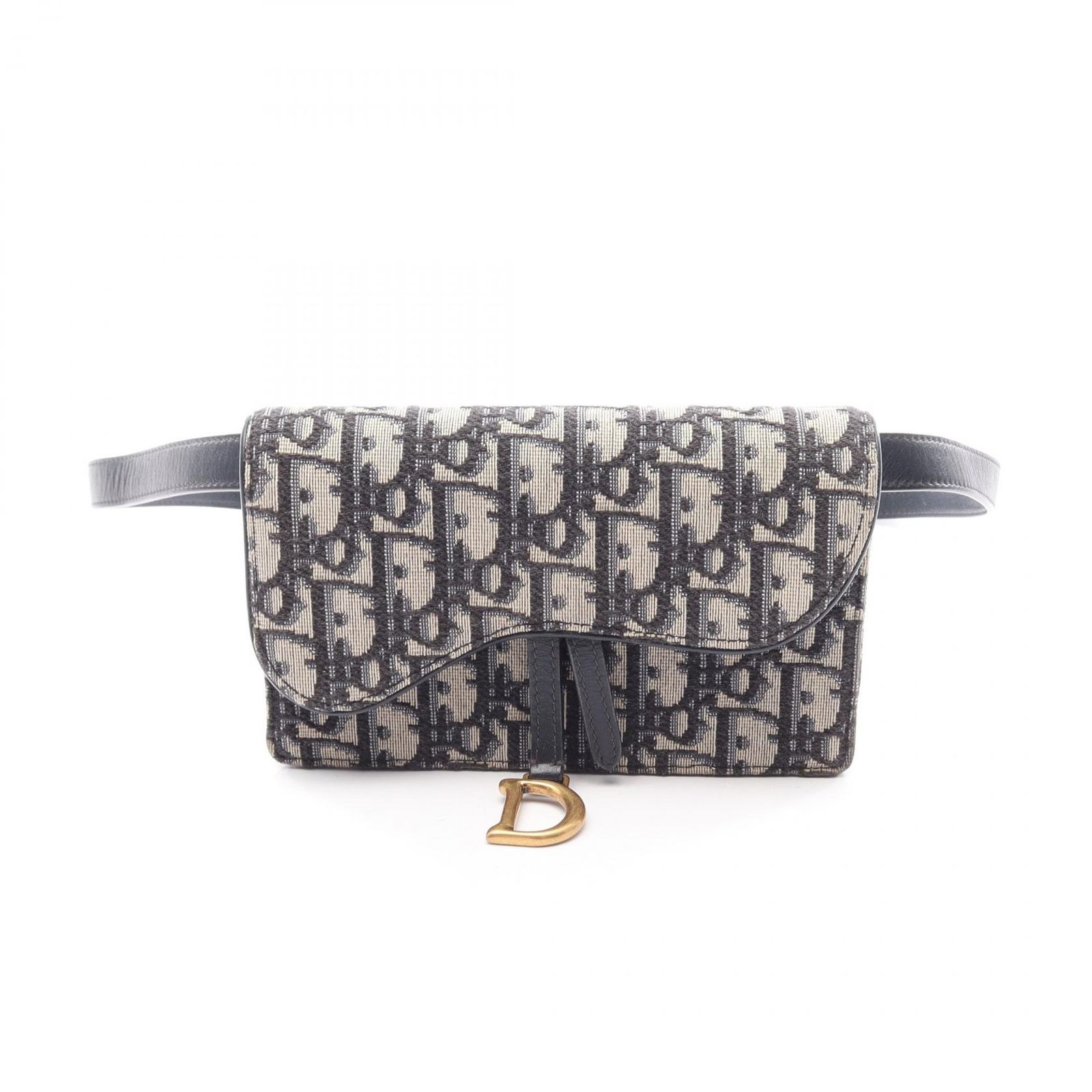 クリスチャンディオール Christian Dior ウエストバッグ ボディバッグ サドル オブリーク ベージュ/ネイビー キャンバス レザー オブリーク サドル ウエストバッグ
