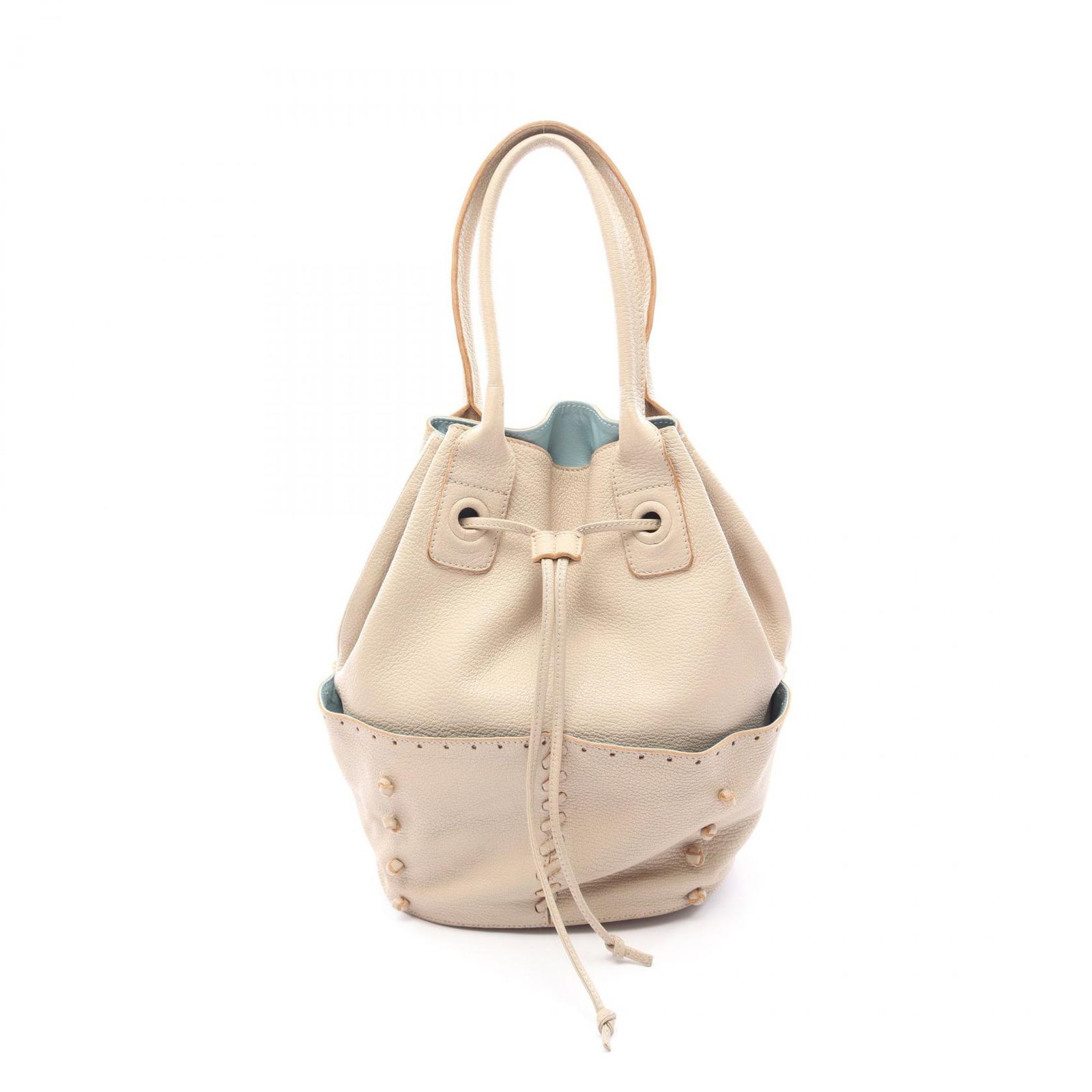 ボッテガヴェネタ BOTTEGA VENETA ハンドバッグ 巾着 ベージュ レザー ハンドバッグ レディース Used B