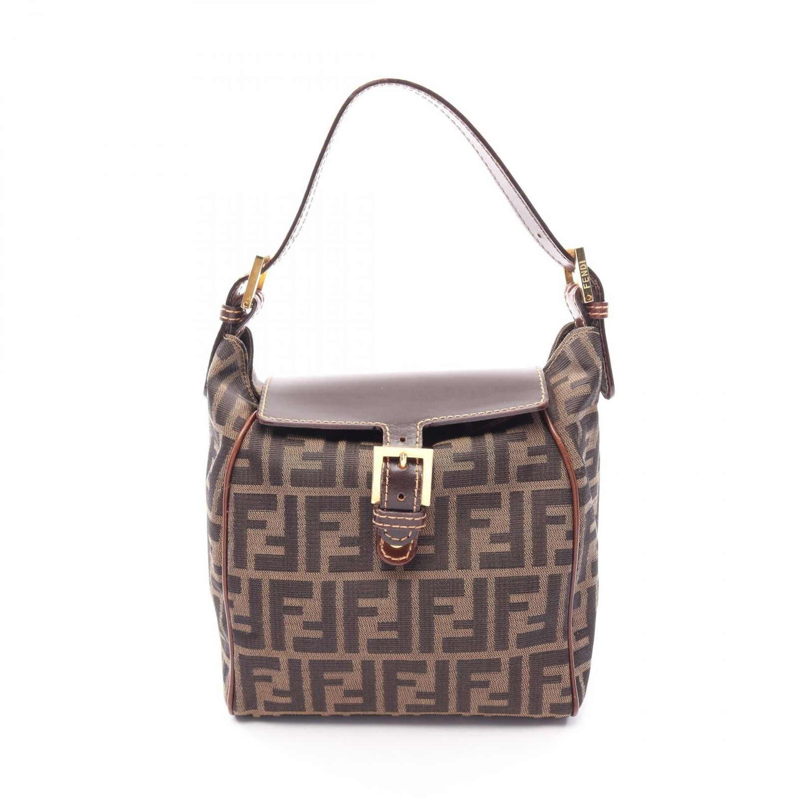 フェンディ FENDI ハンドバッグ ズッカ 15214 ブラウン/ダークブラウン キャンバス レザー ズッカ ワンショルダー レディース Used B