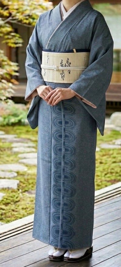 高級 逸品】正絹 訪問着 袷 身丈160.7cm 裄66.5cm ブルーグレー たたき