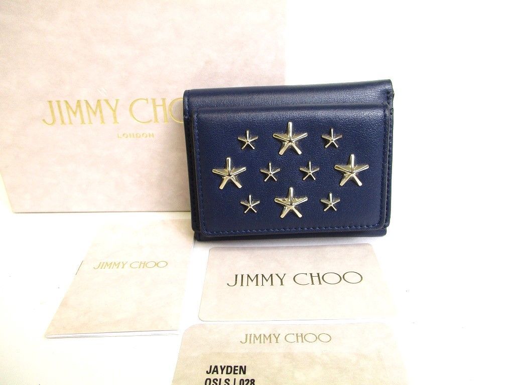 ジミーチュウ Jimmy Chooメタルスタッズ レザー 3つ折り 財布 コンパクト財布 メンズ レディース 【新古品】