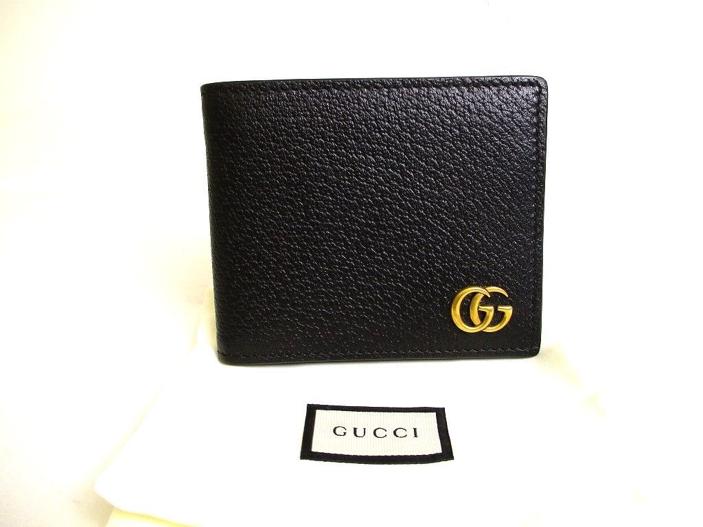 グッチ GUCCI GG マーモント カーフレザー 2つ折り 札入れ 財布 コンパクトウォレット カードケース メンズ レディース 【未使用保管品】