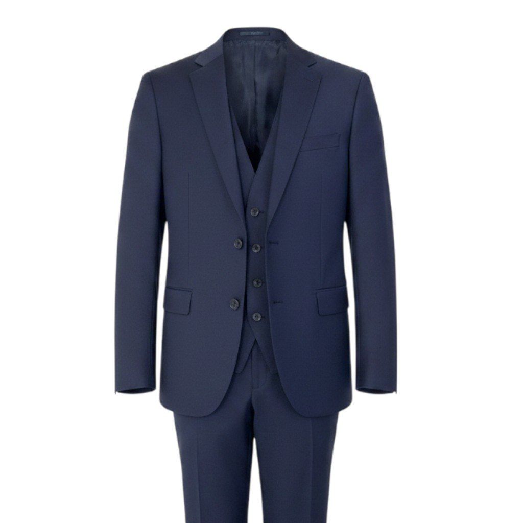 84f18 HUGO BOSS ヒューゴボス 3ピース スーツ GUABELLO Super120 サイズ52/54 ネイビー フォーマル ビジネス セットアップt18r