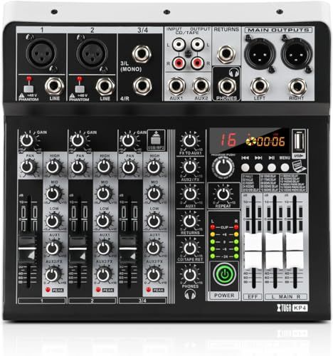 XTUGA KPミキサー、16ビットDSP効果USBオーディオインタフェース効果+48 Vファントムブルートゥース、ホームスタジオ録音、生中継、録音設備、KTV、パーティー、教会に適用 (KP4) 国内発送 f2bd5506