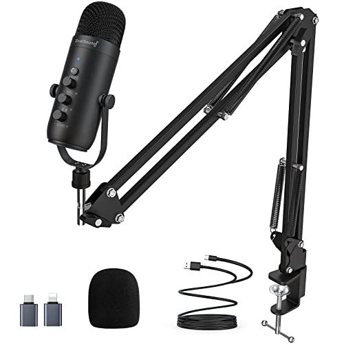 ZeaLSound USBマイクセット、コンデンサーマイク、PCマイク、アームスタンド付属、カーディオイド指向性、プラグアンドプレイ、ワンタッチミュート、エコー機能、YouTube/Zoom/Tiktok/Skype録音、ゲームプレイ、ライブ b6ff7f73
