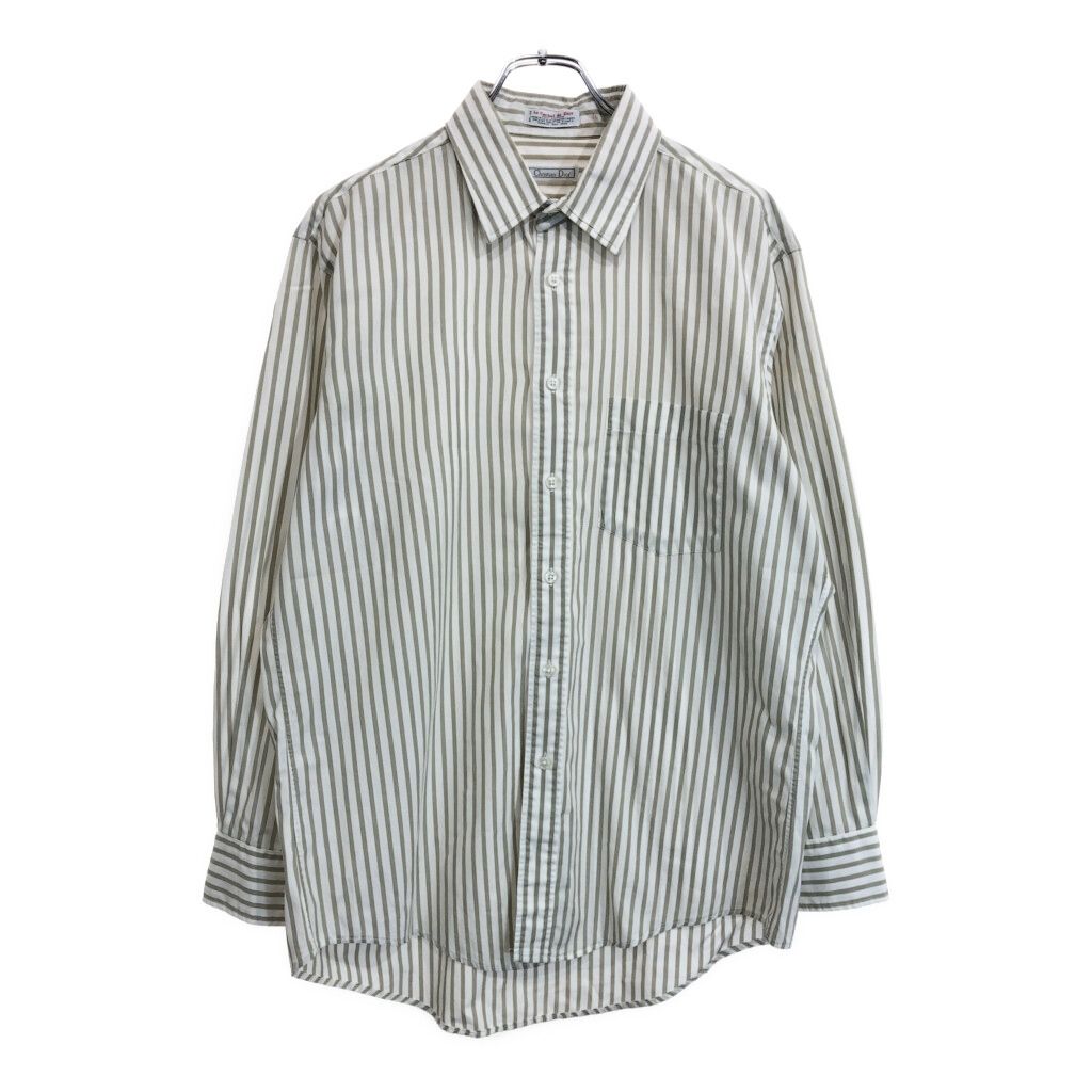 90年代 USA製 Christian Dior クリスチャン ディオール ストライプシャツ ベージュ(メンズ 16)中古 古着 U5739
