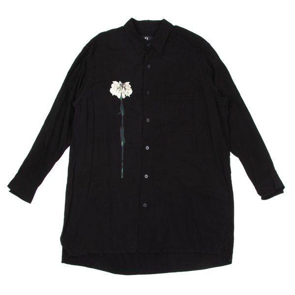 ビーヨウジヤマモトB Yohji Yamamoto フラワープリントレーヨンシャツ 黒2
