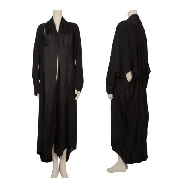 ヨウジヤマモト ファムYohji Yamamoto FEMME オープンデザイン異素材切替ボタンレスコート 黒1