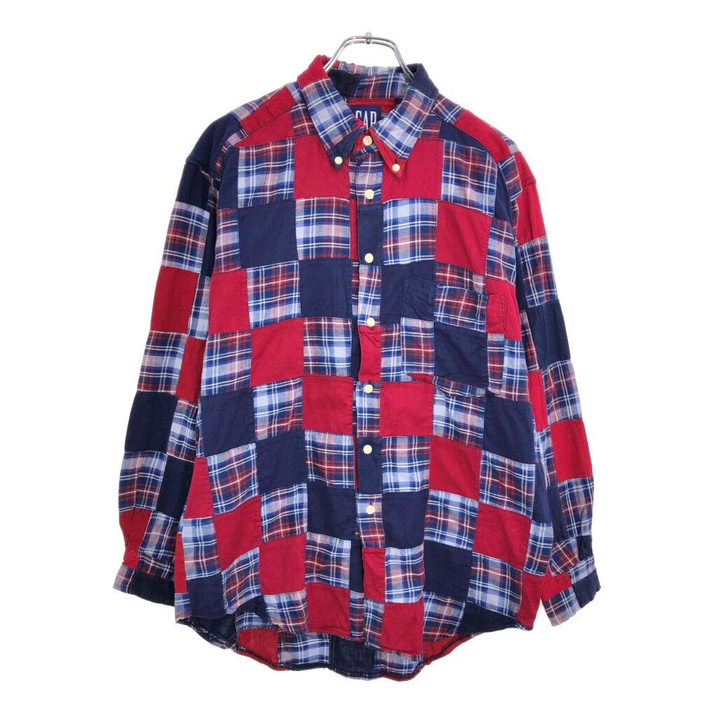 90年代 GAP ギャップ ボタンダウン パッチワーク 長袖シャツ チェック マルチカラー(メンズ M)中古 古着 V5622