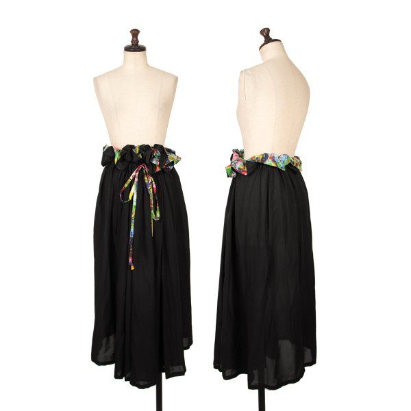 ヨウジヤマモト ファムYohji Yamamoto FEMME カラフルバブル切替シルクスカート 黒マルチ2