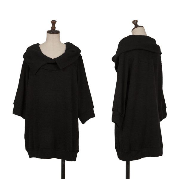 ヨウジヤマモト ファムYohji Yamamoto FEMME ウールネックデザイン半袖ニット 黒2