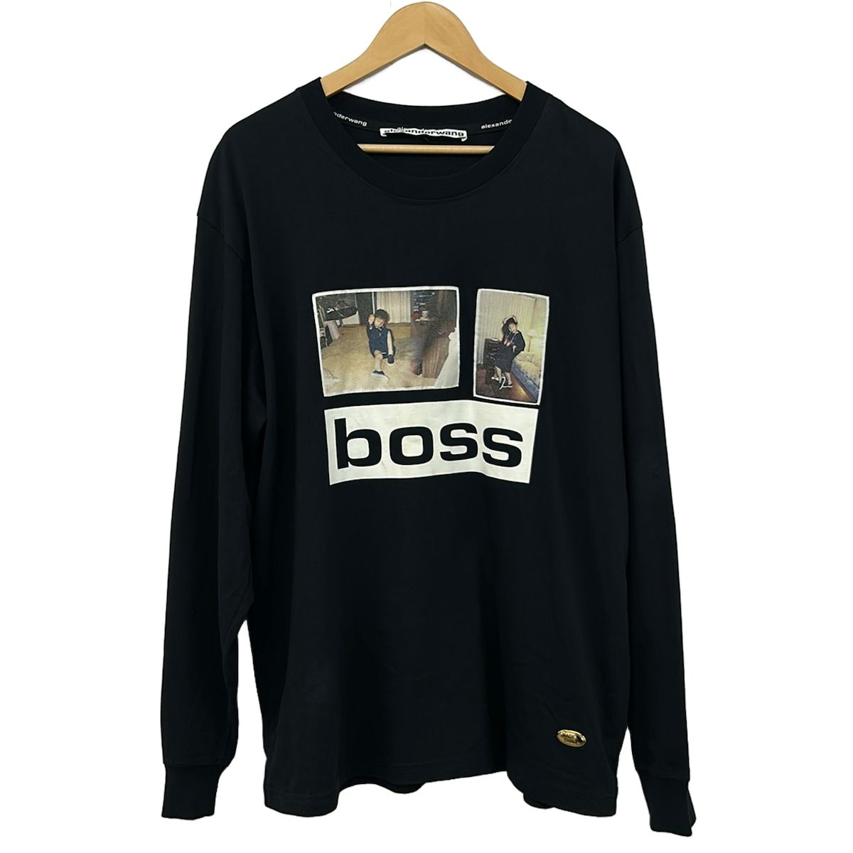 ALEXANDER WANG(アレキサンダーワン) 長袖Tシャツ サイズXL メンズ - 黒×アイボリー×マルチ クルーネック