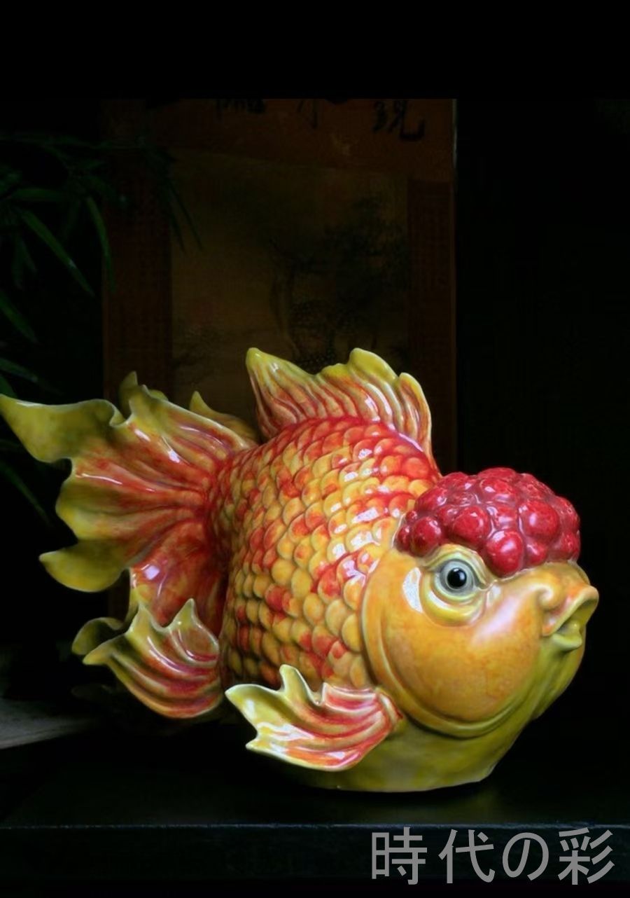 【石湾窯 連年有余置物】中国古美術 鴻運当頭 吉祥文 招福開運 陶塑細工 手作り置物 古陶芸 唐物 骨董品 R26061314