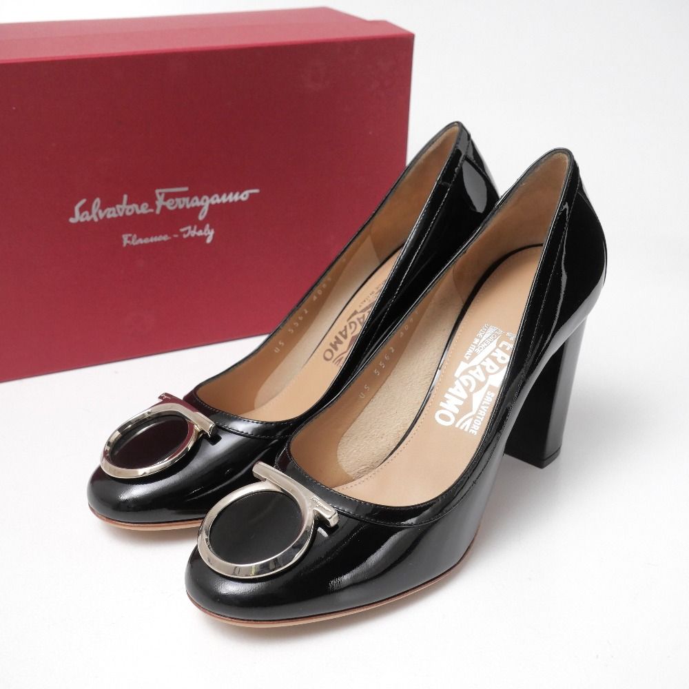 未使用品　フェラガモ Ferragamo パンプス 黒　エナメル　ヴァラ276 □未使用品□Salvatore Ferragamo サルヴァトーレフェラガモ パンプス