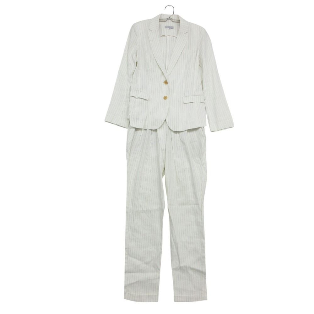 BARNEYS NEWYORK バーニーズニューヨーク スーツ リネン ストライプ柄 セットアップ 2B ジャケット イージーパンツ ホワイト 36【S】 レディース 【中古】