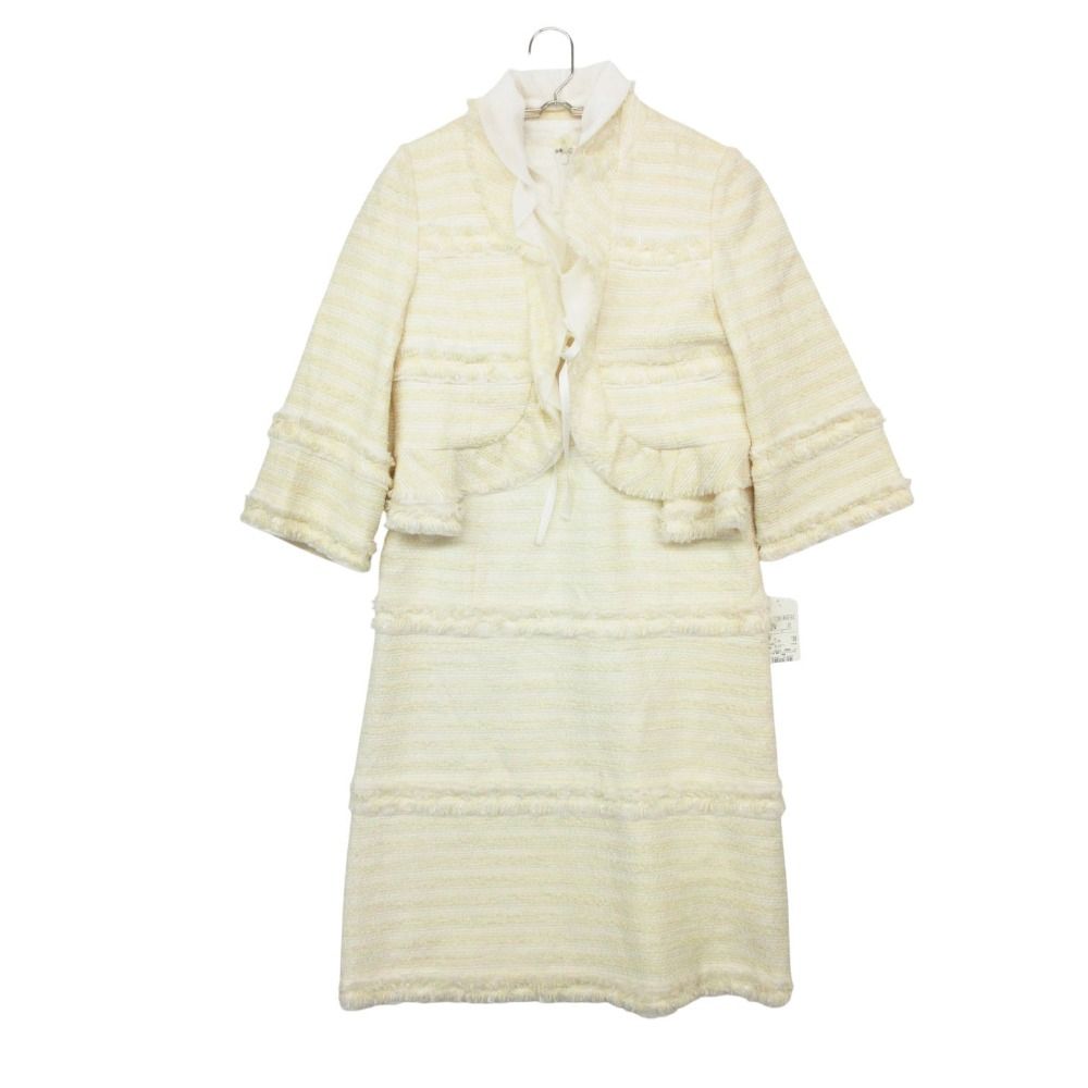 TO BE CHIC トゥービーシック ワンピース ツイード セレモニー スーツ セットアップ フリル ジャケット 膝丈 ハーフ アイボリー 40【M】 レディース 【中古】
