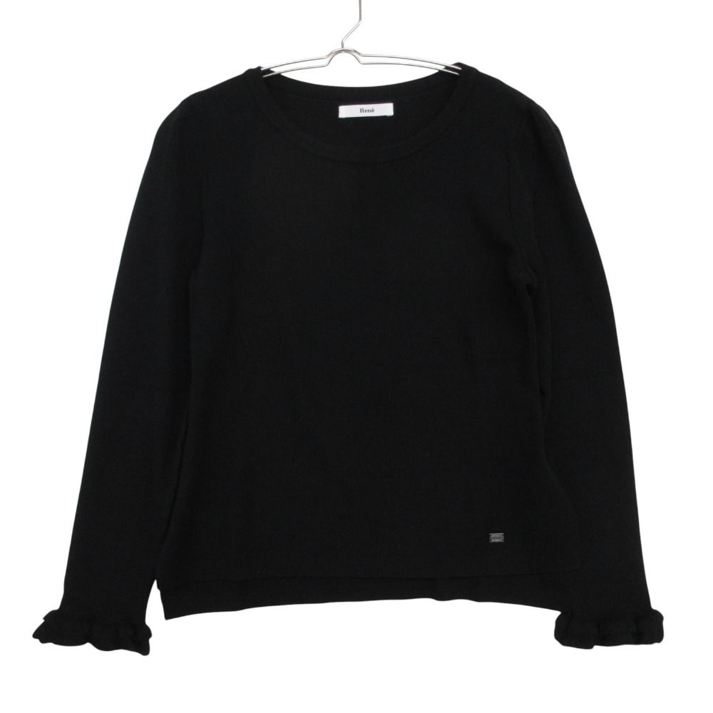 Rene ルネ ニット セーター 長袖 ウール100％ 日本製 クルー ブラック 38【M】 レディース 【中古】