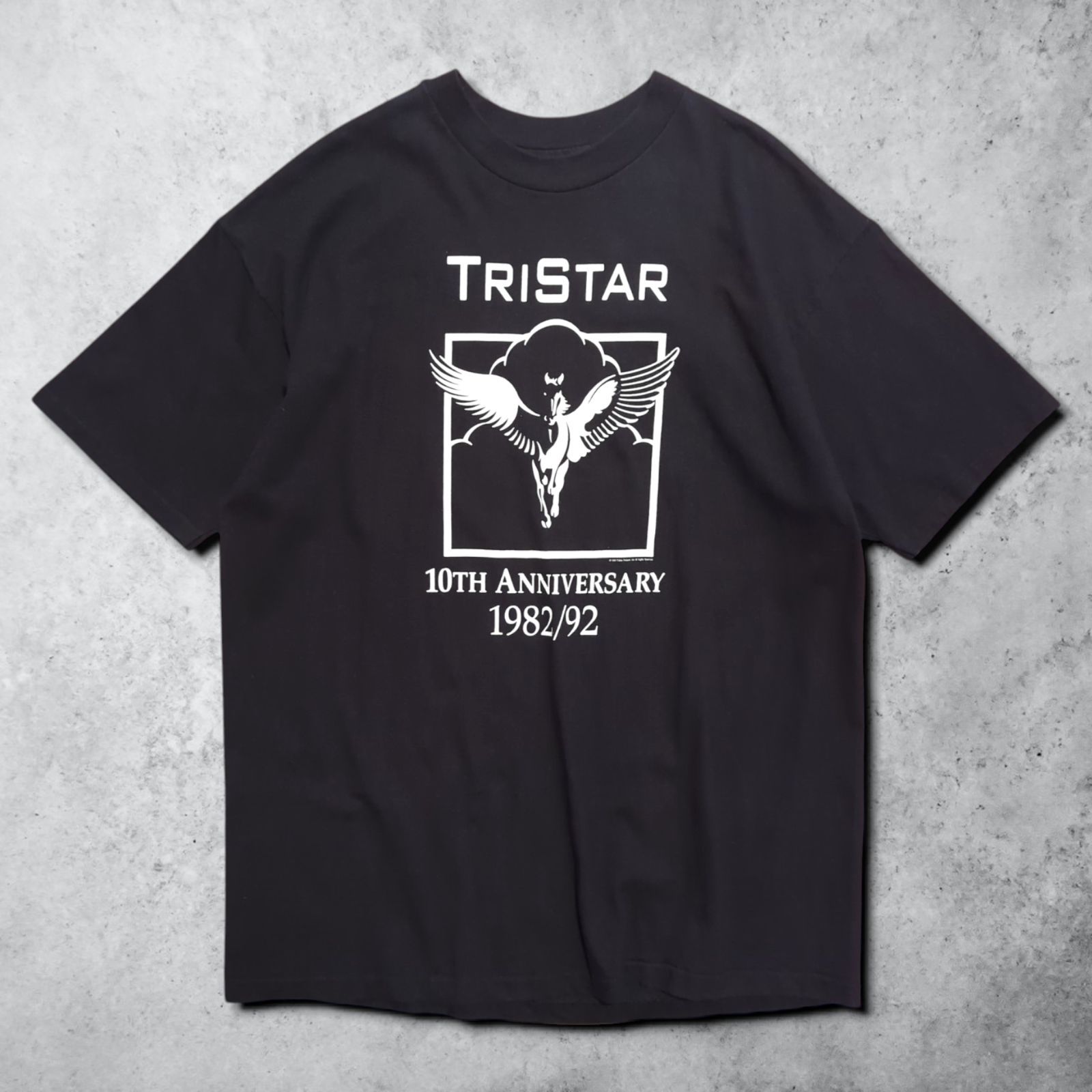 トライスター ペガサス 映画 ムービー 企業 90s USA製 Tシャツ TRISTAR ロゴ 10周年記念 配給 黒 ブラック 夏物