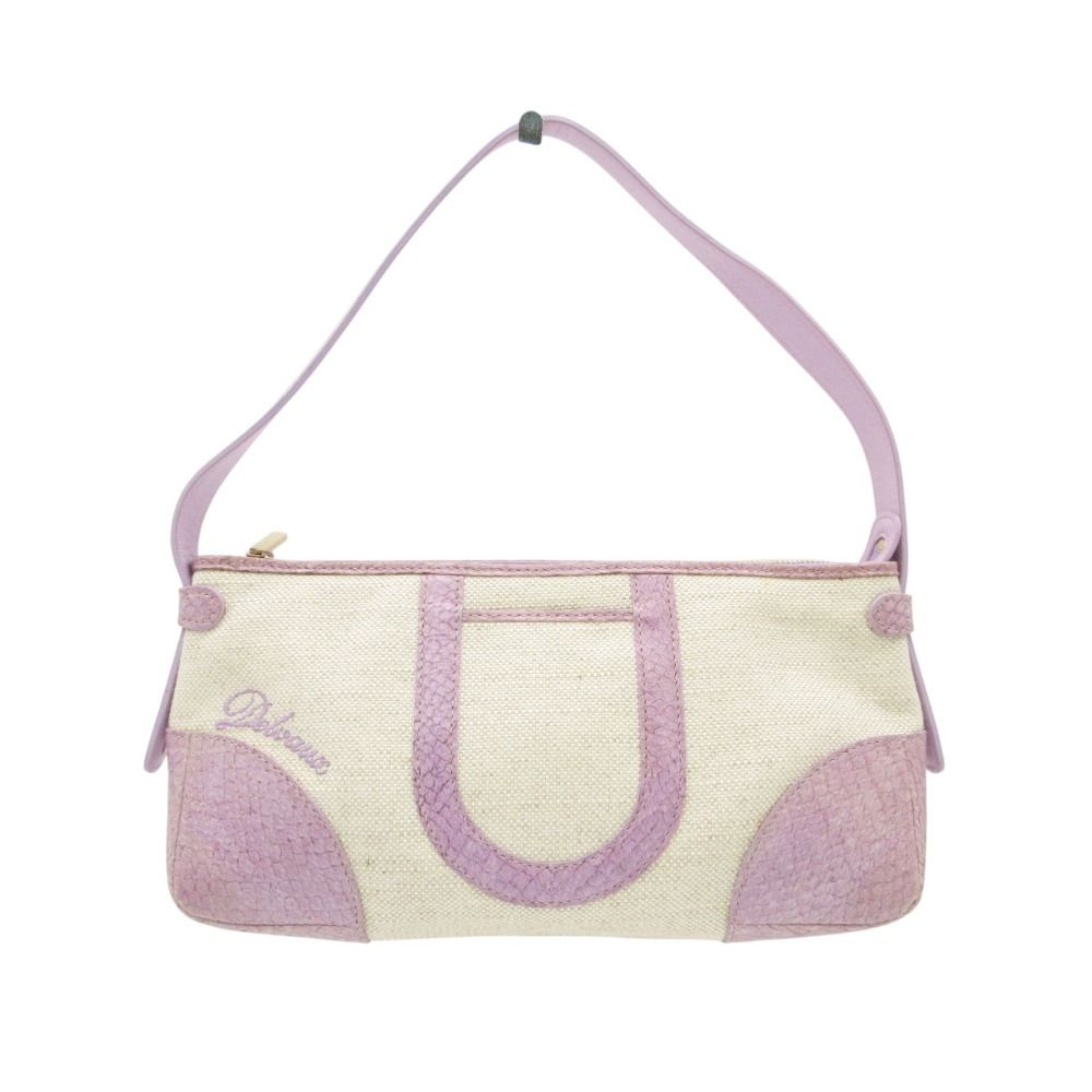 DELVAUX デルヴォー ハンドバッグ キャンバス パイソン柄レザー ワンショルダー 鞄 パープル 【中古】