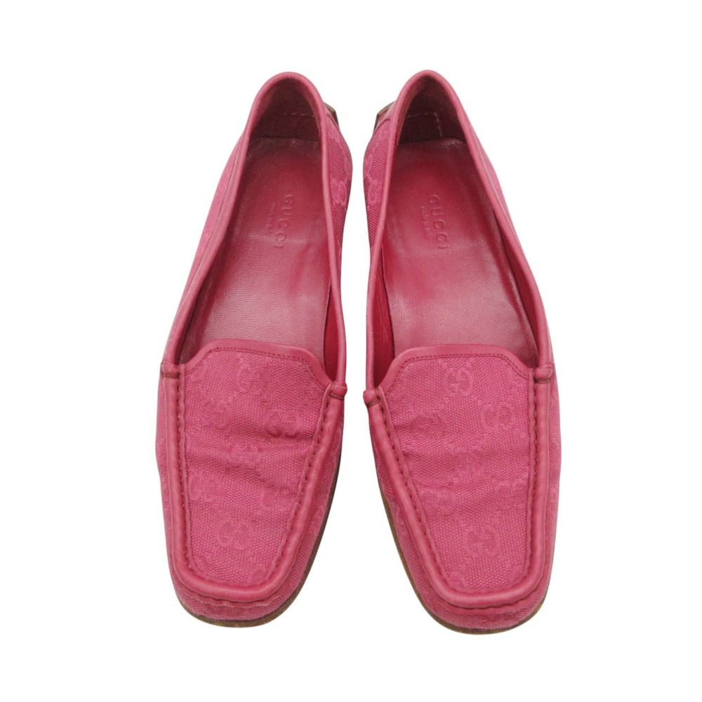 GUCCI グッチ ローファー GG柄 キャンバス スクエアトゥ シューズ 靴 ピンク 34 2/1 21.5cm レディース 【中古】