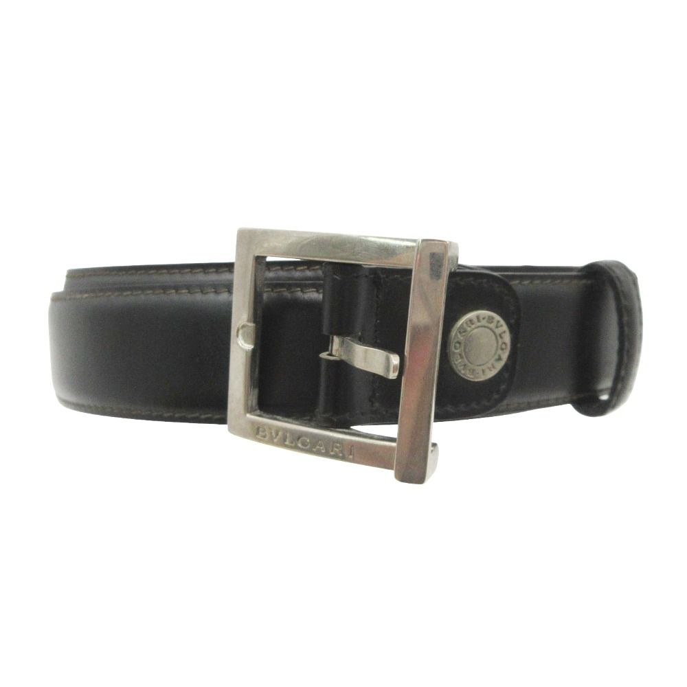 BVLGARI ブルガリ ベルト レザー スクエアバックル イタリア製 ブラック メンズ 【中古】