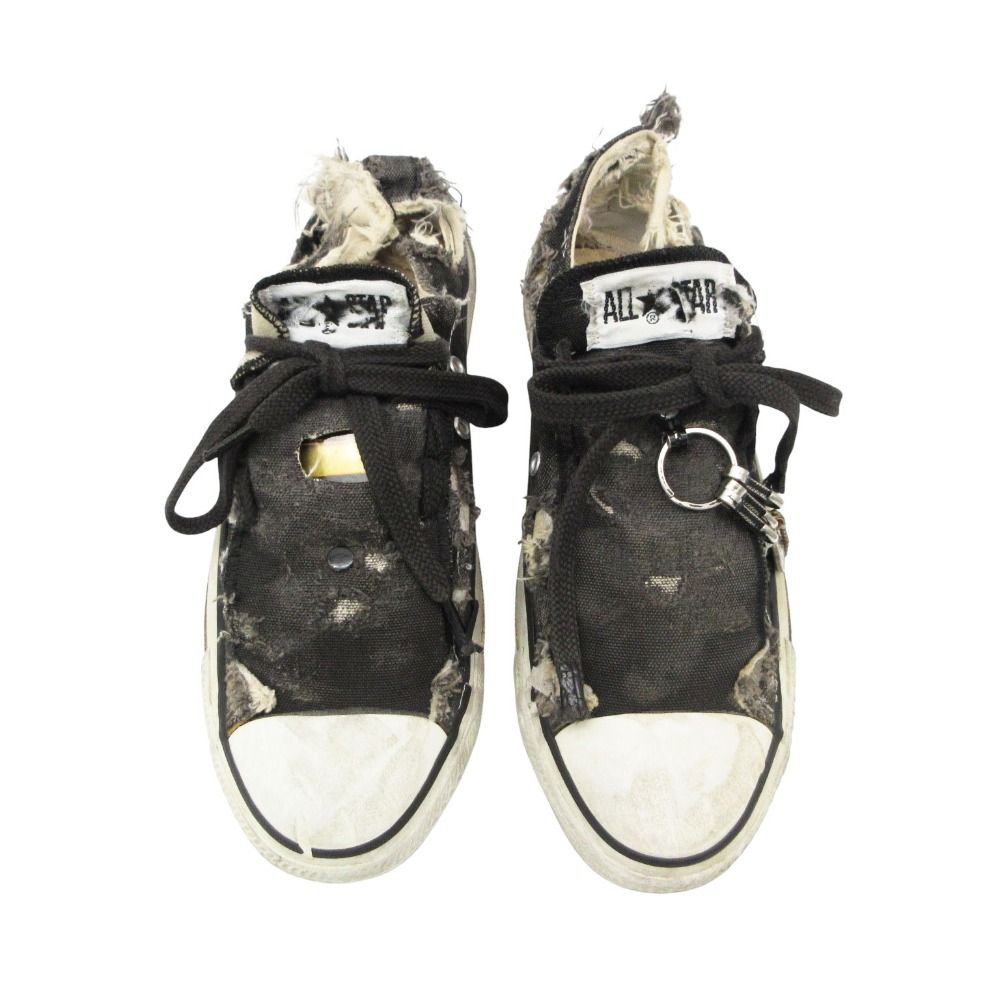 CONVERSE コンバース スニーカー 90s USA製 リメイク デストロイ加工 ダメ－ジ加工 オールスター ローカット シューズ ブラック 6 24.5cm メンズ レディース 【中古】