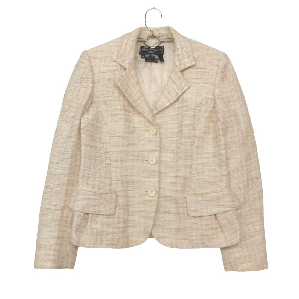 Salvatore Ferragamo サルヴァトーレフェラガモ テーラードジャケット ツイード 3B アウター 長袖 ベージュ 42【L】 レディース 【中古】