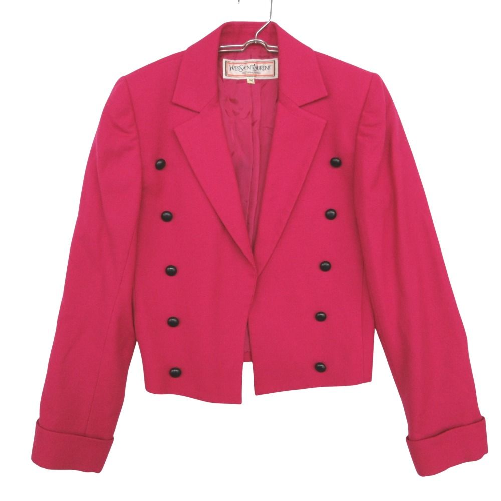 YVES SAINT LAURENT イヴ・サンローラン テーラードジャケット diffusion femmes ヴィンテージ ダブルブレスト クロップド ショート丈 アウター ショッキングピンク M 9A3 レディース 【中古】