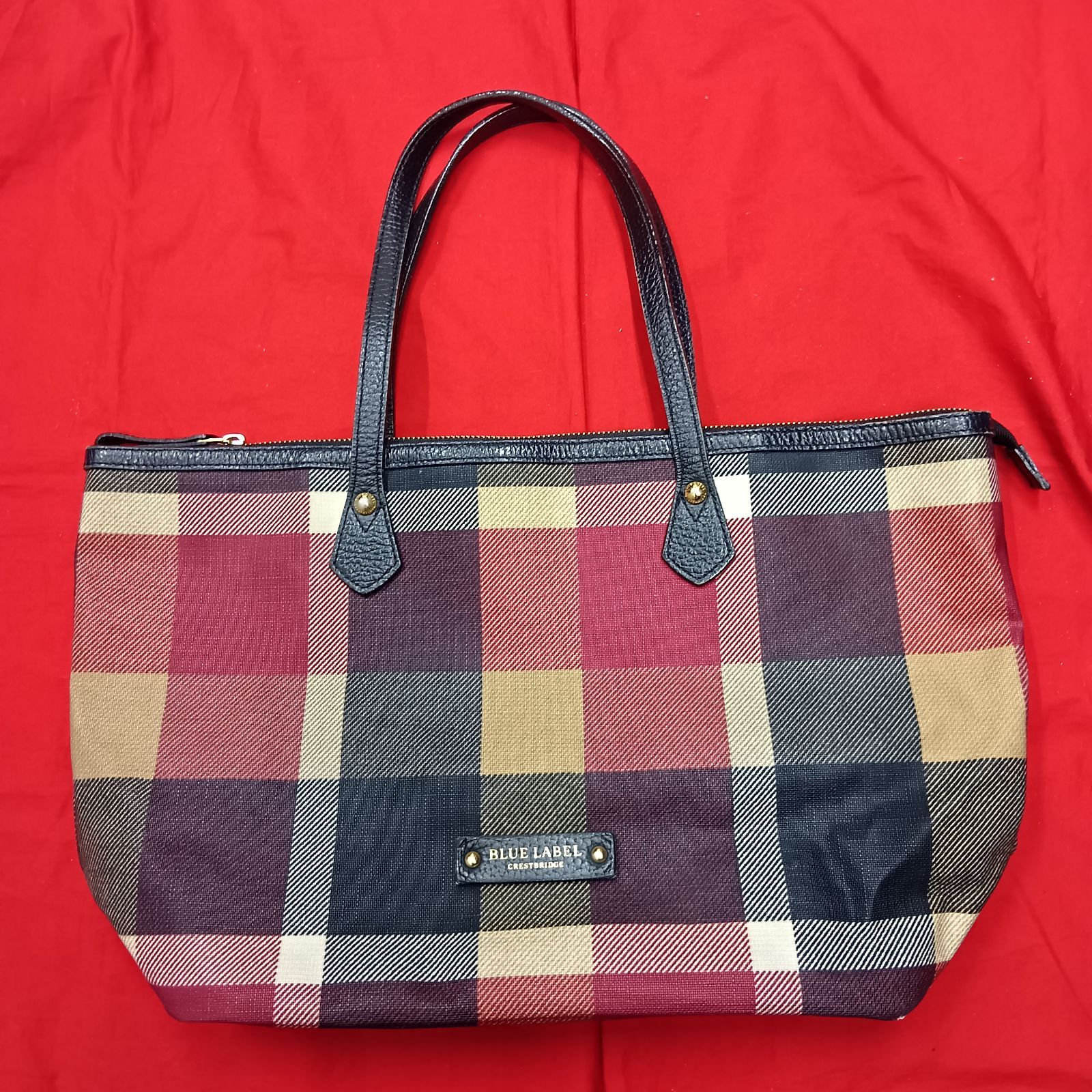BLUE LABEL CRESTBRIDGE トートバッグ チェック PVC 赤 ブルーレーベル