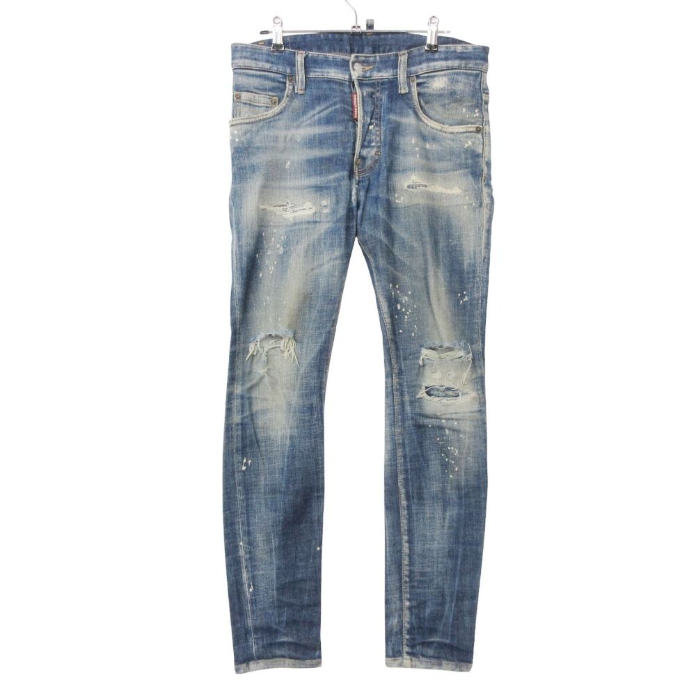 DSQUARED2 ディースクエアード デニムパンツ SUPER TWINKY ダメージ加工 ストレッチ スキニー ジーンズ ボトムス ブルー 42【XS】 メンズ 【中古】