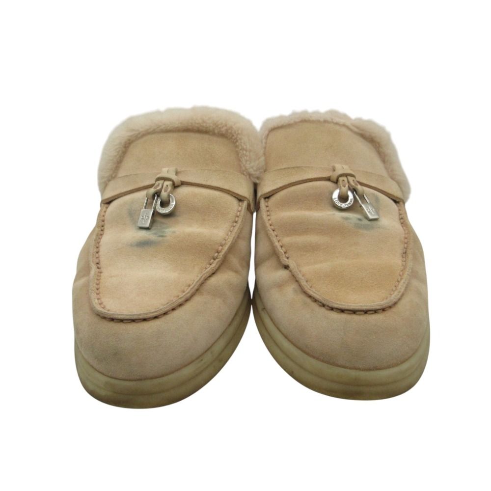 Loro Piana ロロピアーナ ローファー チャーム・ウォーク・バブーシュ モカシンシューズ ボア バックレス ベージュ 36 23cm レディース 【中古】