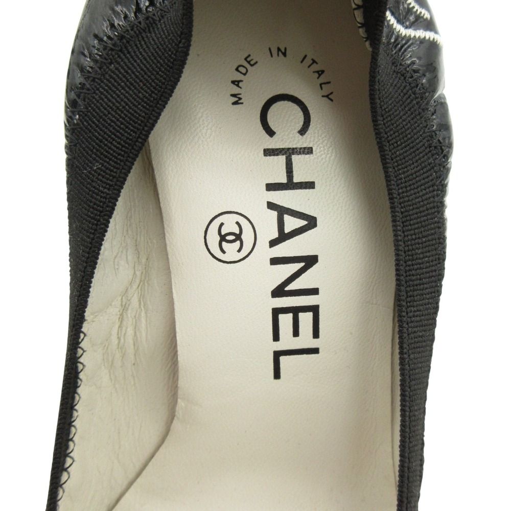 CHANEL シャネル パンプス ココマーク刺繍 エナメル バイカラー バレエ
