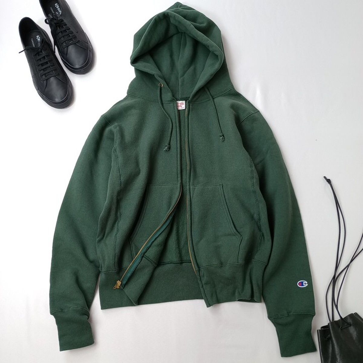 Champion チャンピオン USA製 リバースウィーブ フルジップパーカー 赤タグ仕様 ダークグリーン C5-U102 /26F